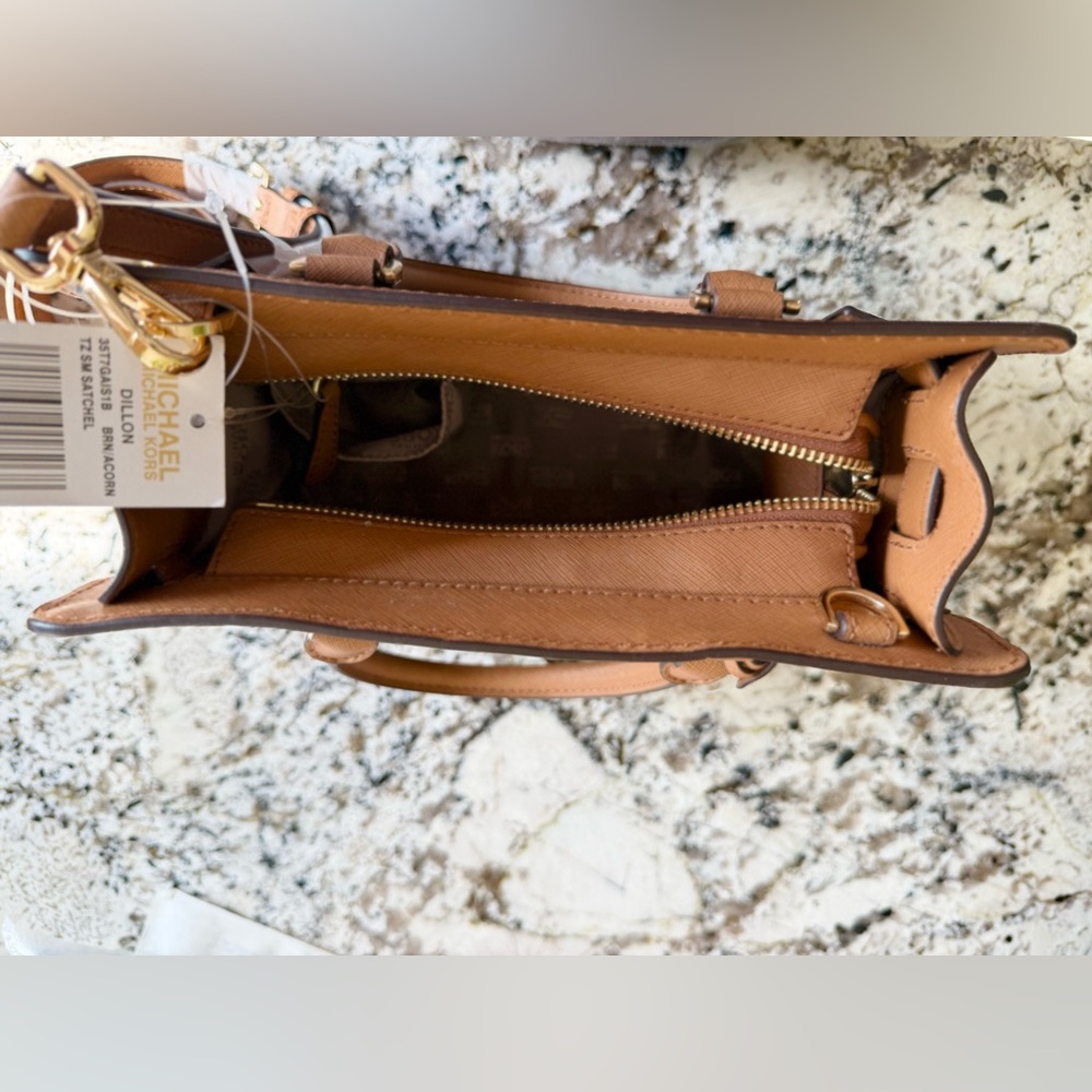 Michael Kors Signature Brown and Tan Dillon Small Satchel - Picture 8 of 14